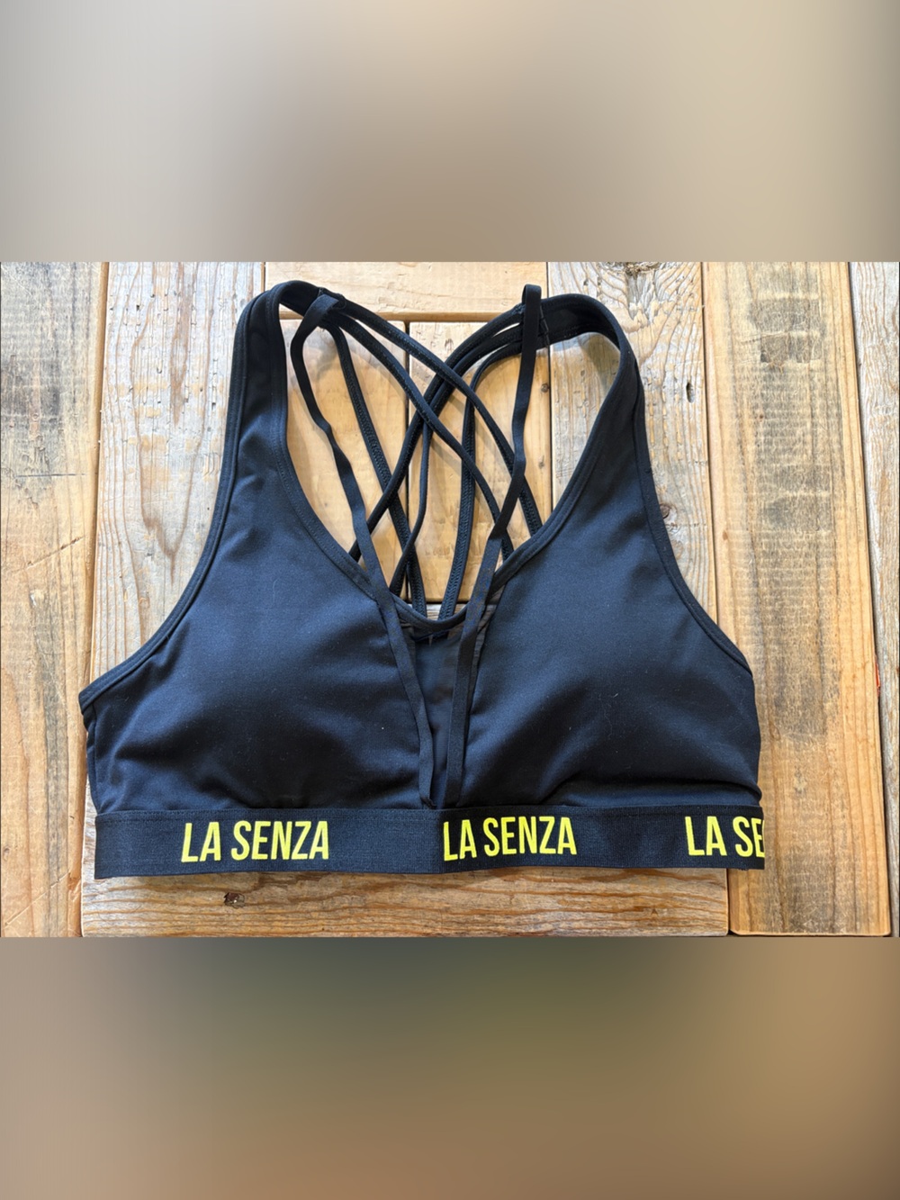 La SENZA Black Sports Bra with Yellow Logo Band